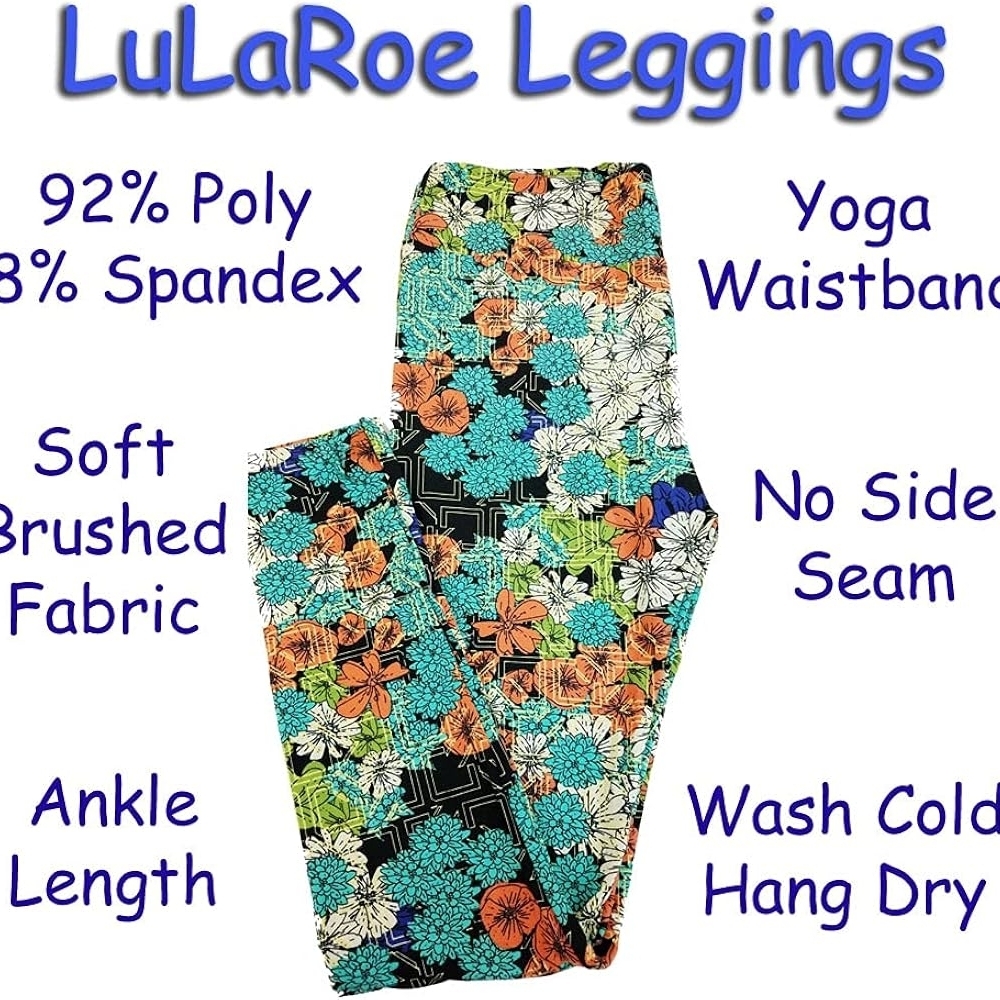 LuLaRoe Womens Leggings - Floral Black, Orange, Blue, White